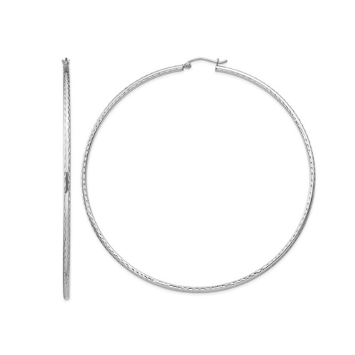 GEM AND HARMONY  Jumbo Diamond Cut Hoop Earrings In Sterling 3 Inch (2.0Mm) In Silver