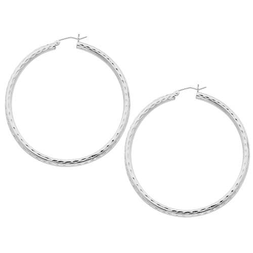 Extra Large Diamond Cut Hoop Earrings in Sterling Silver 2 Inch