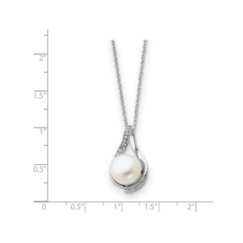 Solitaire White Cultured Freshwater Pearl Pendant Necklace in Sterling Silver with Chain