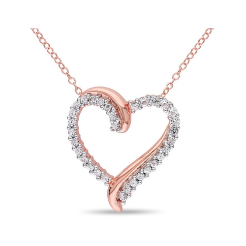 3/4 Carat Lab-Created White Sapphire Pendant Necklace in Rose Plated Sterling Silver With Chain