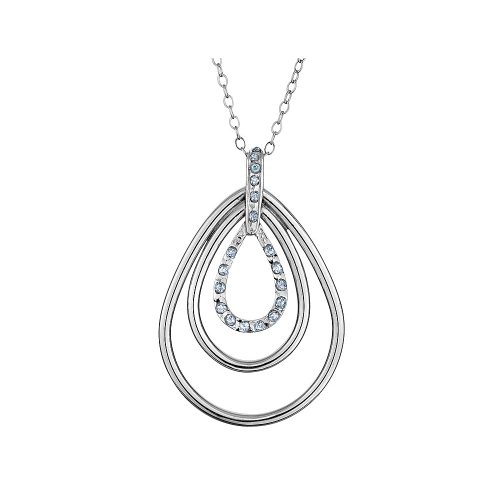Sterling Silver Triple Teardrop Necklace with Diamond Accent and Chain