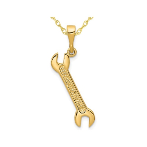 GEM AND HARMONY  14K Gold Wrench Charm Pendant Necklace With Chain In Yellow