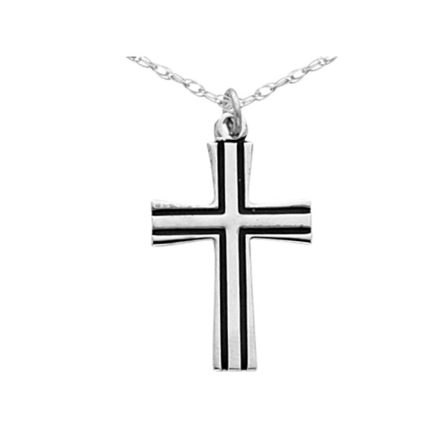 GEM AND HARMONY  Enameled Cross Pendant Necklace In Sterling With Chain In Silver