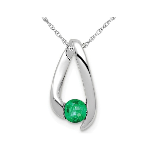 GEM AND HARMONY  1/4 Carat (Ctw) Natural Emerald Pendant Necklace In 14K Gold With Chain In White