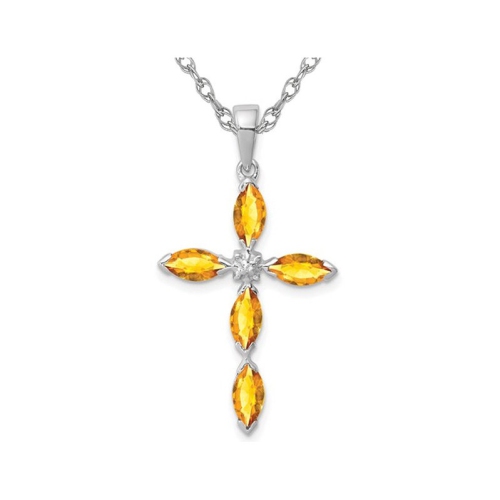 GEM AND HARMONY  9/10 Carat (Ctw) Natural Citrine Cross Pendant Necklace In Sterling With Chain In Silver