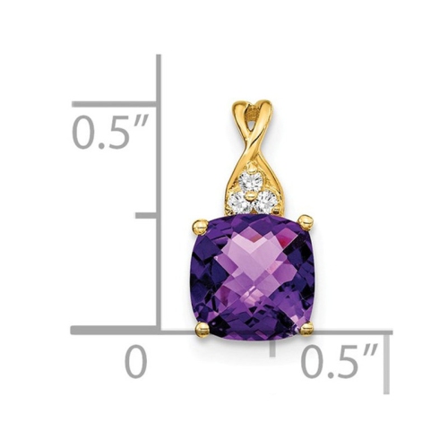 1.70 Carat Cushion Cut Amethyst Pendant Necklace in 14K Yellow Gold with Accent Diamonds