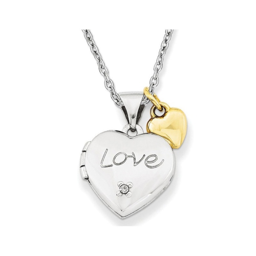 Heart Charm and Heart Locket Pendant Necklace in Sterling Silver with Gold Plating