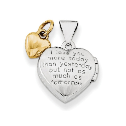 Heart Charm and Heart Locket Pendant Necklace in Sterling Silver with Gold Plating