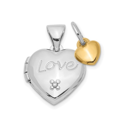 Heart Charm and Heart Locket Pendant Necklace in Sterling Silver with Gold Plating