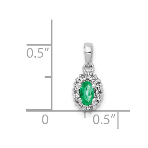 1/3 Carat Natural Emerald Halo Pendant Necklace in 14K White Gold with Chain and Accent Diamonds