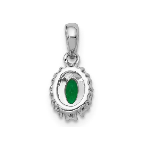 1/3 Carat Natural Emerald Halo Pendant Necklace in 14K White Gold with Chain and Accent Diamonds