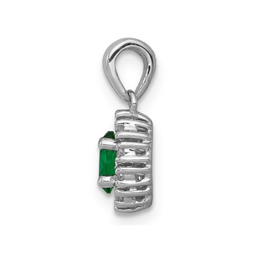 1/3 Carat Natural Emerald Halo Pendant Necklace in 14K White Gold with Chain and Accent Diamonds