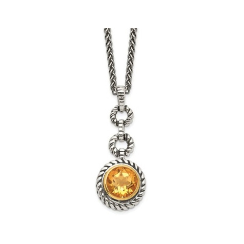 Natural Citrine Drop Pendant Necklace 2.00 Carat in Sterling Silver with 14K Gold Accents