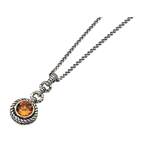 Natural Citrine Drop Pendant Necklace 2.00 Carat in Sterling Silver with 14K Gold Accents