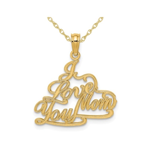 I Love You Mom Pendant Necklace in 14K Yellow Gold with Chain