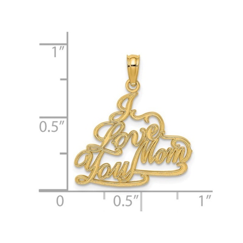 I Love You Mom Pendant Necklace in 14K Yellow Gold with Chain