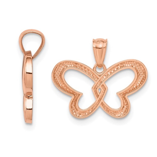 14K Rose Pink Gold Open Butterfly Heart Pendant Necklace with Chain