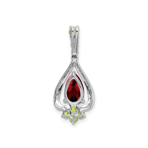 1.00 Carat Garnet and Peridot Drop Pendant Necklace in 14K White Gold with Chain