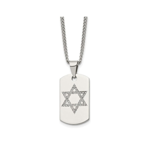 GEM AND HARMONY  Mens Stainless Steel Star Of David Dogtag Pendant Necklace With Chain In Multicolor