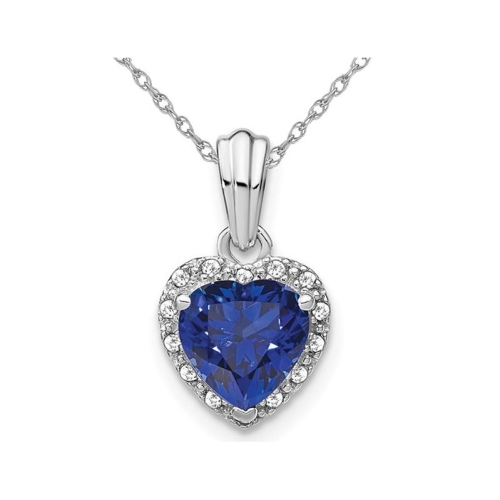 GEM AND HARMONY  1.50 Carat (Ctw) Lab-Created Sapphire Heart Pendant Necklace In Sterling Silver With Chain In Blue
