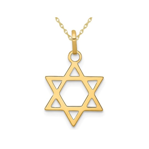 14K Yellow Gold Star Of David Pendant Necklace with Chain