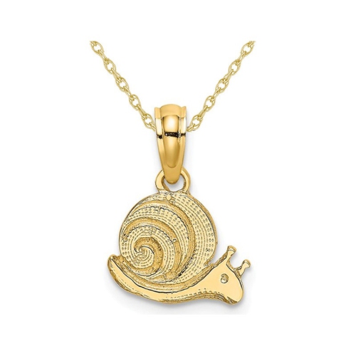 GEM AND HARMONY  14K Gold Polished Mini Snail Charm Pendant Necklace With Chain In Yellow