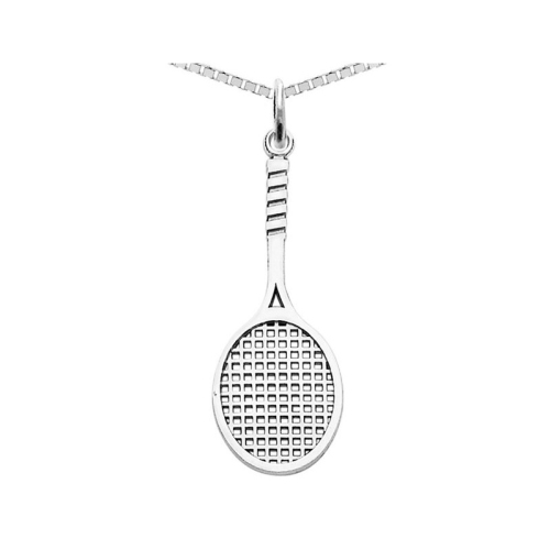 GEM AND HARMONY  14K Gold Tennis Racquet Charm Pendant Necklace In With Chain In White