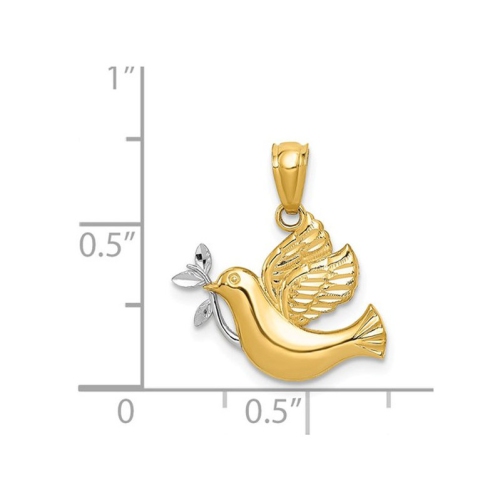 14K Yellow Gold Dove and Olive Branch Charm Pendant Necklace with Chain
