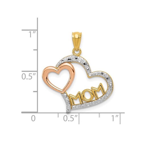 Mom Heart Pendant Necklace in 14K Yellow and Rose PInk Gold with Chain