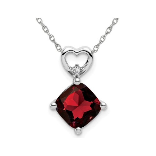 GEM AND HARMONY  1.65 Carat (Ctw) Cushion-Cut Garnet Heart Pendant Necklace In 14K Gold With Chain In White