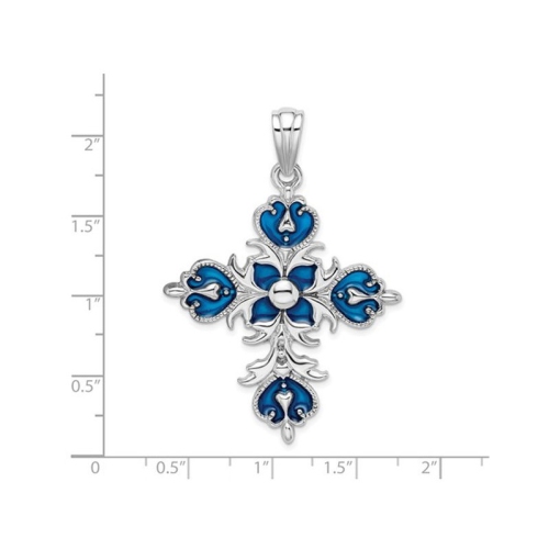 Sterling Silver Fleur de Lis Blue Cross Pendant Necklace with Chain