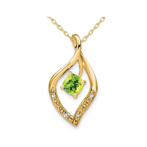 GEM AND HARMONY  2/3 Carat (Ctw) Natural Peridot Pendant Necklace In 14K Gold With Chain In Yellow