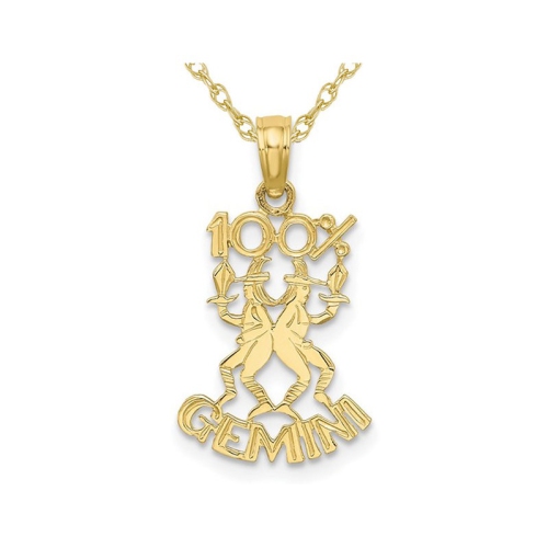 10K Yellow Gold 100% GEMINI Charm Zodiac Astrology Pendant Necklace with Chain