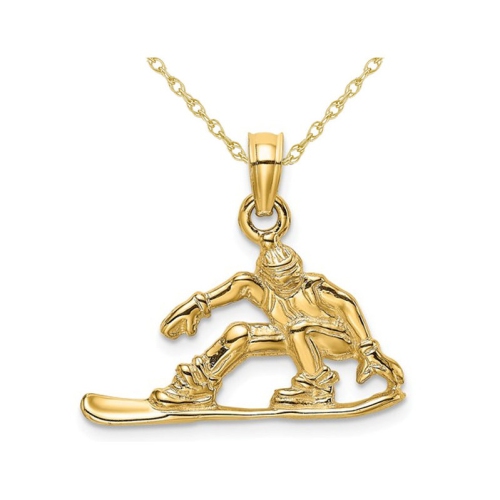 GEM AND HARMONY  14K Gold Snowboarder Charm Pendant Necklace With Chain In Yellow