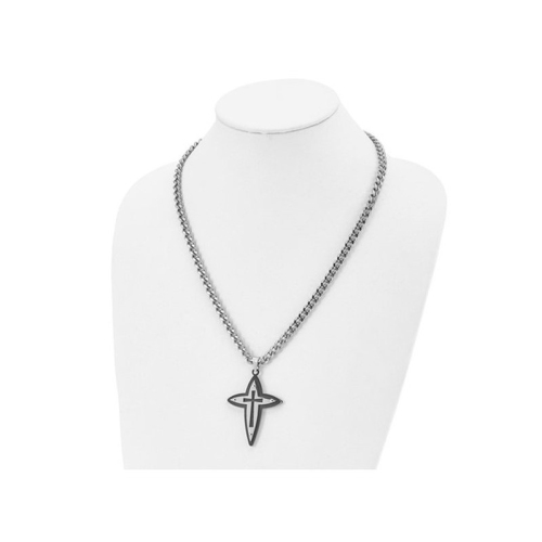 Mens Stainless Steel Carbon Fiber Cross Necklace with Chain