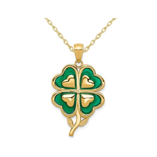 GEM AND HARMONY  14K Gold 4-Leaf Clover Charm Pendant Necklace With Chain In Yellow
