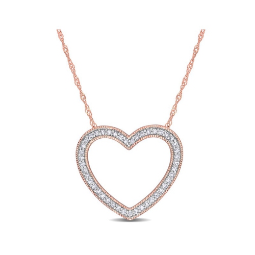 1/4 Carat Diamond Heart Pendant Necklace in 14K Rose Pink Gold with Chain