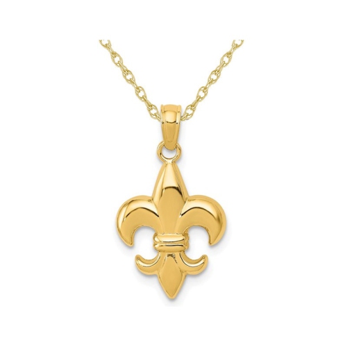 GEM AND HARMONY  Fleur De Lis Pendant Necklace In 14K Gold With Chain In Yellow