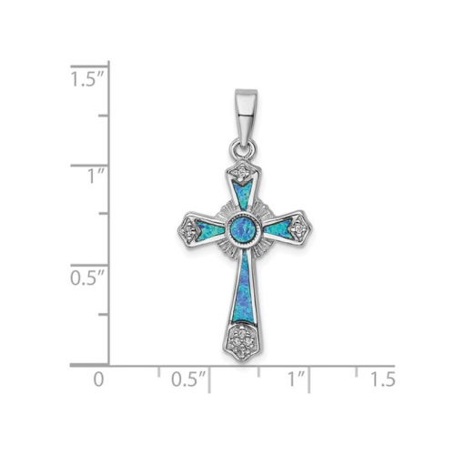 Lab Created Blue Opal Cross Pendant Necklace in Sterling Silver with Chain