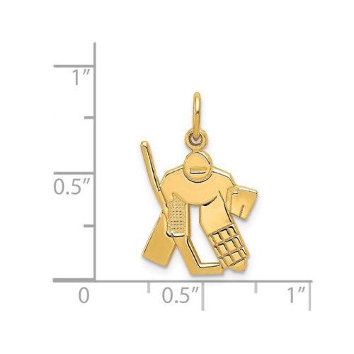 Collier à pendentif en or jaune 14 ct avec chaîne et breloque de gardien de but de hockey
