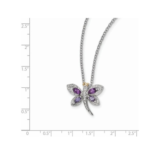 Collier à pendentif libellule améthyste et iolite avec diamants 5/8 ct en argent sterling et chaîne