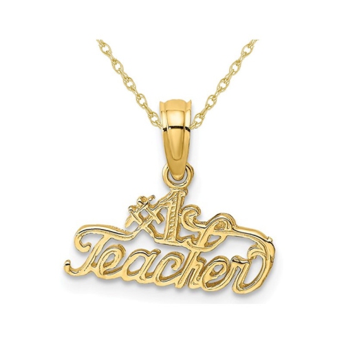 GEM AND HARMONY  14K Gold #1 Teacher Charm Pendant Necklace With Chain In Yellow