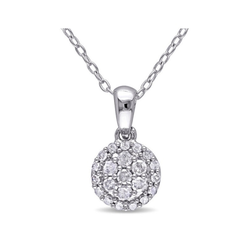 1/4 Carat Diamond Cluster Halo Pendant Necklace with Chain