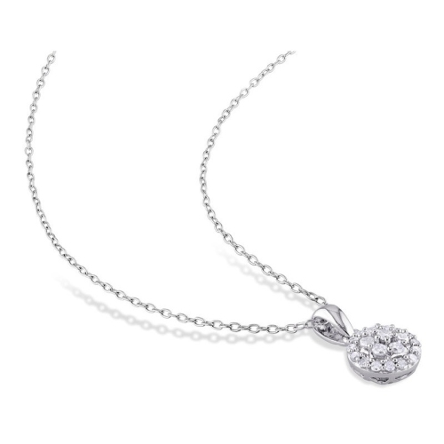 1/4 Carat Diamond Cluster Halo Pendant Necklace with Chain