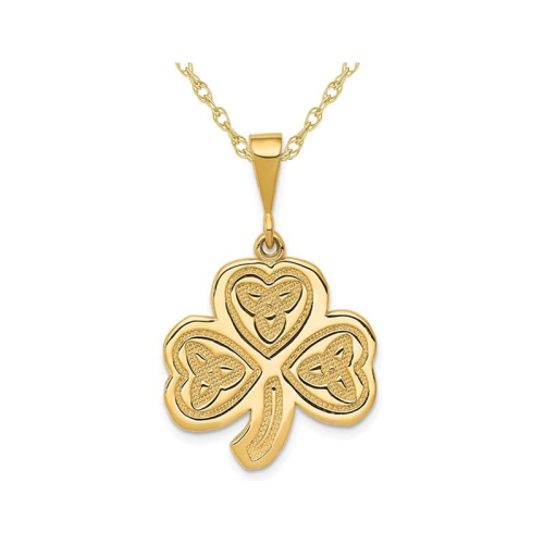 Clover Leaf Trinity Pendant Necklace in 14K Yellow Gold with Chain