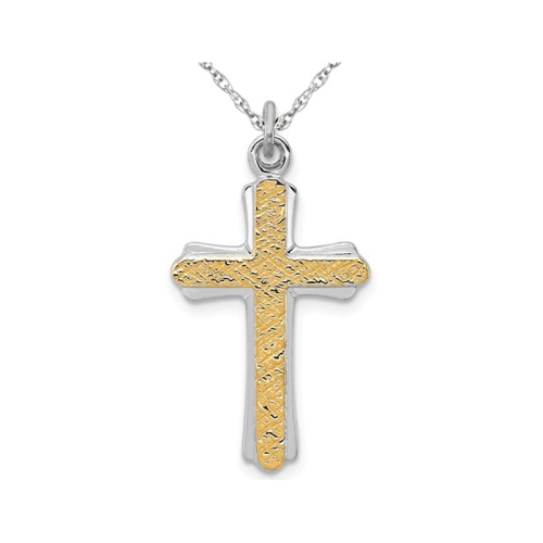 GEM AND HARMONY  Sterling Silver With 18K Cross Pendant Necklace With Chain In Gold