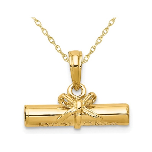 GEM AND HARMONY  Polished Diploma Charm Pendant Necklace In 14K Gold With Chain In Yellow