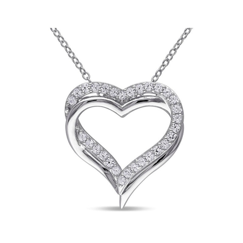 GEM AND HARMONY  5/8 Carat (Ctw) Lab-Created Sapphire Heart Pendant Necklace In Sterling Silver With Chain In White