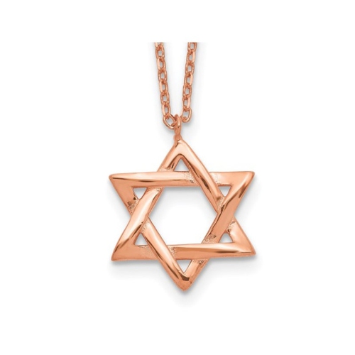 Rose Plated Sterling Silver Polished Star Of David Necklace with Chain