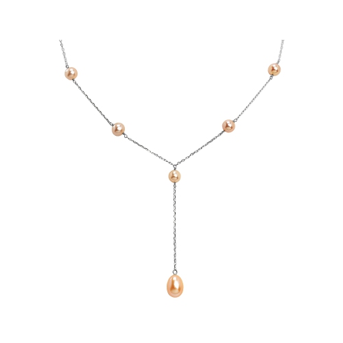 GEM AND HARMONY  Cultured Freshwater Pearl Lariat Necklace In Sterling Silver 16 Inches In Pink